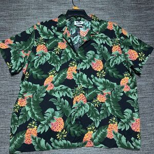 Hilo Hattie Hawaiian Shirt Men's XL Green Floral Short Sleeve Button Up